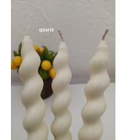 qosrix 3'lü Açık Krem Italyan Burgulu Şamdan Soya Mumu Doğal Kokulu Uzun Çubuk Konik Burgu Spiral Mum Dekoratif