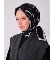 BELLİ Siyah Soyut Desen %100 Twill İpek Eşarp 4309-01