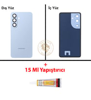 Samsung Galaxy S26 Mavi Renk Lensli Arka Kapak + B7000 Yapıştırıcı Arka Cam Batarya Kapağı Pil Kapağı Lazer Kesim Back Cover Galaxy S26 Uyumlu