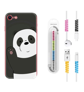 Apple iPhone 5 6 7 8 Plus Se XR Kılıf Kablo Koruma Spiral Silikon Hello Panda 1709