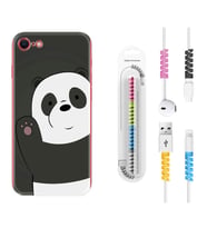 Apple iPhone 5 6 7 8 Plus Se XR Kılıf Kablo Koruma Spiral Silikon Hello Panda 1709
