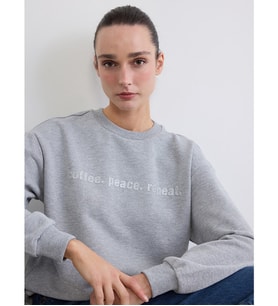 LCW EVERYDAY Gri Bisiklet Yaka Baskılı Kadın Kalın Sweatshirt