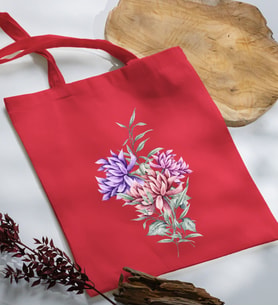 BK Gift Çiçek Tasarımlı Kırmızı Kumaş Bez Çanta, Baskılı Omuz Çantası, Alışveriş Çantası, Arkadaşa Hediye-2