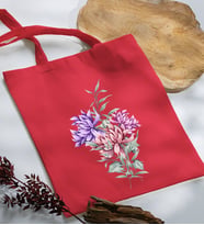BK Gift Çiçek Tasarımlı Kırmızı Kumaş Bez Çanta, Baskılı Omuz Çantası, Alışveriş Çantası, Arkadaşa Hediye-2