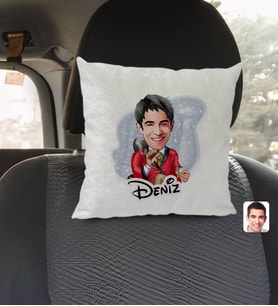 BK Gift Kişiye Özel İsimli Erkek Patron Karikatürlü Kare Araç Koltuk Yastığı-2