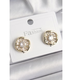 Pirinç Gold Renk Zirkon Taşlı Yonca Model Kadın Küpe - EBJ241221W30145 (Renksiz)