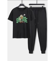 Unisex All Day Rabbit Baskılı 2'li Eşofman Takımı (Siyah)