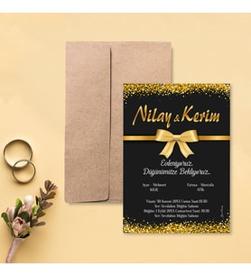 Davetiye Zarf ve Baskı Dahil (Beyaz yada Kraft Zarflı) - Düğün, Nişan, Nikah, Kına Davetiyesi (Kahverengi)