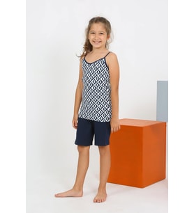 Akbeniz Kız Çocuk İp Askılı Şortlu Penye Lacivert Pijama Takım 20430
