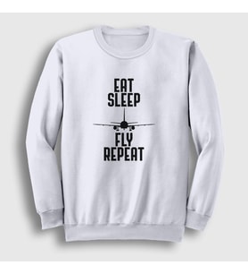 Presmono Unisex Beyaz Eat Sleep Fly Repeat Pilot Airplane Uçak Sweatshirt 398869tt (Beyaz)