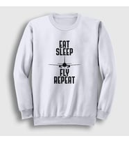 Presmono Unisex Beyaz Eat Sleep Fly Repeat Pilot Airplane Uçak Sweatshirt 398869tt (Beyaz)