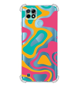 PrintiFy Realme C21 Uyumlu Köşe Korumalı Renkli Desen Tasarımlı Şeffaf Silikon Kılıf