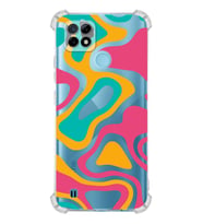 PrintiFy Realme C21 Uyumlu Köşe Korumalı Renkli Desen Tasarımlı Şeffaf Silikon Kılıf