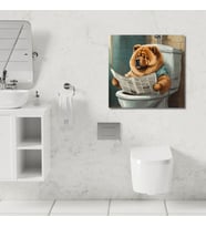 Tekli Kare Kanvas Banyo Tablosu Gazete Okuyan Chow Chow Köpek