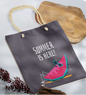 BK Gift Yaz Temalı Antrasit Halat Saplı Kumaş Plaj Çantası -10, Baskılı Omuz Çantası, Alışveriş Çantası, Arkadaşa Hediye, Sevgiliye Hediye