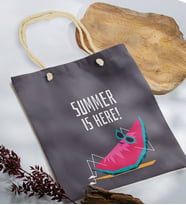 BK Gift Yaz Temalı Antrasit Halat Saplı Kumaş Plaj Çantası -10, Baskılı Omuz Çantası, Alışveriş Çantası, Arkadaşa Hediye, Sevgiliye Hediye