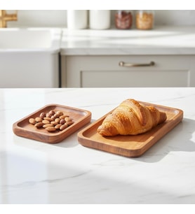 2'li Doğal Akasya Ahşap Dikdörtgen Servis Tabağı ve Çerezlik Seti – 12x9 cm ve 20x11 cm Kahve Yanı Sunumluk, Sushi ve Meze Tepsisi (İkili Takım)
