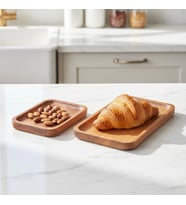 2'li Doğal Akasya Ahşap Dikdörtgen Servis Tabağı ve Çerezlik Seti – 12x9 cm ve 20x11 cm Kahve Yanı Sunumluk, Sushi ve Meze Tepsisi (İkili Takım)