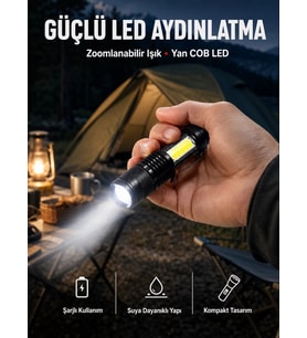 Mini Boy LED El Feneri - 2000 Lümen Su Geçirmez Tasarım Yeni Nesil