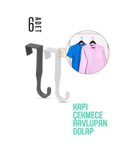 Pratik Askı Dolap Çekmece Havlupan Kapı Askısı 6 ADET
