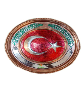 Bakır Tablo Bakır Duvar Tablosu Türk Bayrağı Model 30 cm Ebatlı Özel El İşçiliği Safir Çay Kazanları