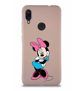 Xiaomi Redmi Note 7 Soft Premier Kapak Minnie Mouse-D Tasarımlı Silikon Kılıf - Pudra (Şeffaf)