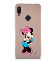 Xiaomi Redmi Note 7 Soft Premier Kapak Minnie Mouse-D Tasarımlı Silikon Kılıf - Pudra (Şeffaf)