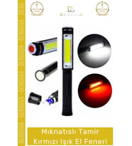 #ElFeneri Güçlü Servis Teknik PS-Q5 Pilli Mıknatıslı COB LED Çalışma Tamir Kırmızı Işık El Feneri