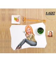 BK Gift Kişiye Özel Kadın Karikatürlü 4 Adet Amerikan Servis Seti-102 (Beyaz)