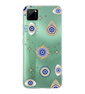 PrintiFy Realme C11  ile Uyumlu 1mm Slim Fit Nazar Boncuğu 5 Baskılı Şeffaf  Kılıf