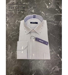 Paksoy Beyaz Gri Çizgili Uzun Kol Classic Gömlek