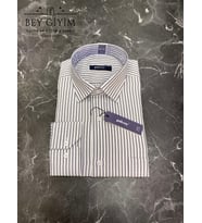 Paksoy Beyaz Gri Çizgili Uzun Kol Classic Gömlek