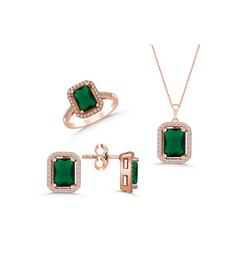 Gümüş Takı Seti Yeşil Rose Gold
