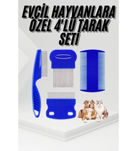 4'Lü Bit Pire Tarağı Set Kedi Köpek Evcil Hayvan Tüy Toplayıcı Mavi