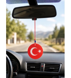 Araba Dikiz Ayna Süsü Türk Bayraklı Çift Taraflı Cam Nazar Boncuklu 25 cm