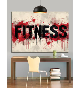 Canlı Kırmızı Fitness Yazısı Dekoratif Kanvas - Mdf Ahşap Tablo