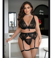 Intive Curvy Siyah Derin V Yakalı Transparan Dantelli Büyük Beden Jartiyer Takım