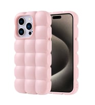 Apple iPhone 15 Pro Uyumlu Kılıf Silikon Parlak Esnek Yumuşak Kabartmalı Zore Dom Dom Kapak (Pembe)
