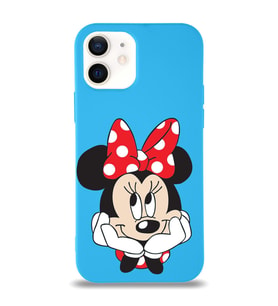 Apple iPhone 12 Uyumlu Lansman Kılıf Minnie Mouse Tasarımlı Altı Kapalı İçi Kadife Kaplı  Kapak (Şeffaf)