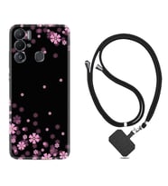 Tecno Pova Neo Kılıf Resimli Boyun Askılı İpli Desenli Silikon Black flowers 1391
