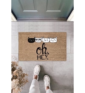 Dormot Modern Dijital Baskı Oh Heyy Kedi Temalı Kapı önü paspası (Bej)