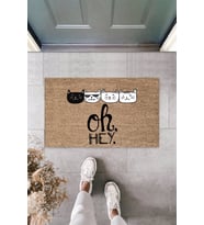 Dormot Modern Dijital Baskı Oh Heyy Kedi Temalı Kapı önü paspası (Bej)