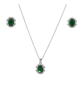 5-8 mm Yeşil Oval Zirkon Taşlı 925 Ayar Gümüş Kadın 2'li Set