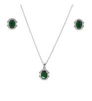 5-8 mm Yeşil Oval Zirkon Taşlı 925 Ayar Gümüş Kadın 2'li Set