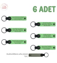 Öğretmene Veda Partisi Hatırası, 6'lı Set, Öğrenci İsimli Kişisel Deri Anahtarlık, F Yeşil & Gri (Fıstık Yeşili)