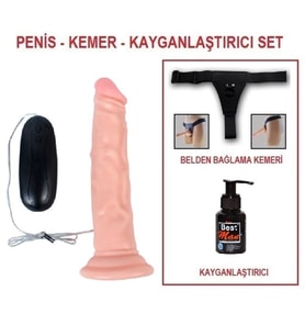 LilituShop 18,5 cm Belden Bağlamalı Titreşimli Realistik Testissiz Dildo Penis Set
