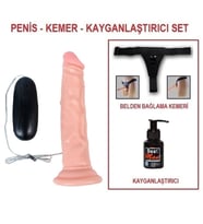LilituShop 18,5 cm Belden Bağlamalı Titreşimli Realistik Testissiz Dildo Penis Set