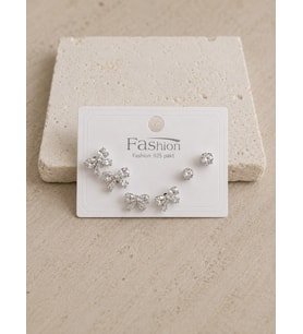 Taşlı Fiyonk Silver Altılı Küpe