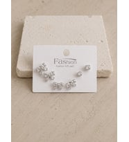 Taşlı Fiyonk Silver Altılı Küpe