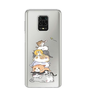 Redmi Note 9 Pro / 9s Uyumlu Sevimli Kedicikler Tasarımlı Şeffaf Telefon Kılıfı